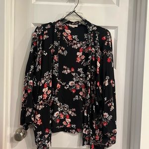 LOFT Black Pink Relaxed Tie Front cover up